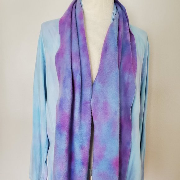 NEW Nordstrom Cashmere Scarf fringe tie dyed brunello blue purple unisex pink - Picture 5 of 7